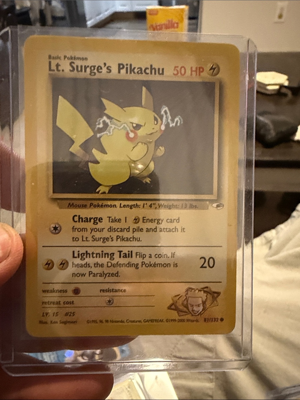 Pokemon Lt. Surge's Pikachu Card - Yellow